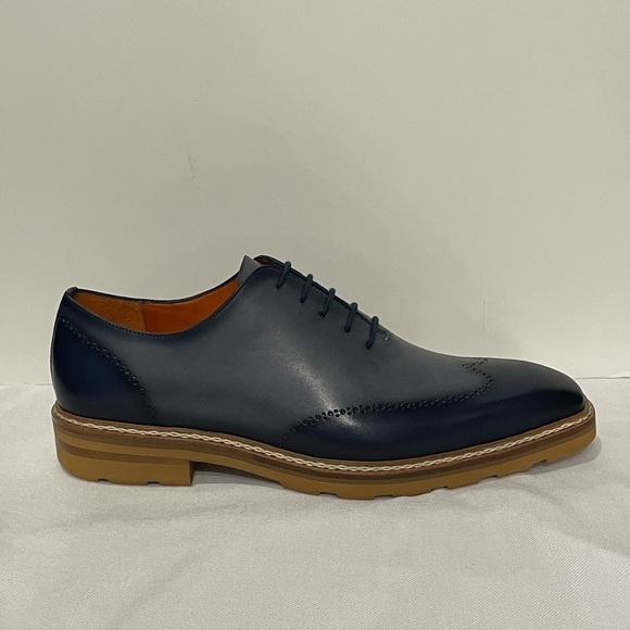 Mezlan shoes Wingtip navy/gray leather calf Oxford light - Picture 2 of 5